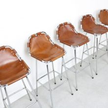 Charlotte Perriand - Les Arcs ski resort leather bar stools - Mid century French design - Vintage design lederen barkrukken 7