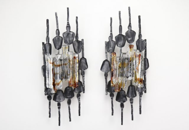 Large pair Tom Ahlström & Hans Ehrlich – Brutalist wall lamps 1