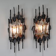 Large pair Tom Ahlström & Hans Ehrlich – Brutalist wall lamps 5