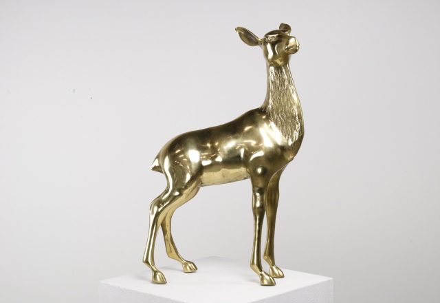 Large brass deer statue : sculpture - mid century - vintage messing hert : beeld 3