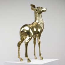 Large brass deer statue : sculpture - mid century - vintage messing hert : beeld 6