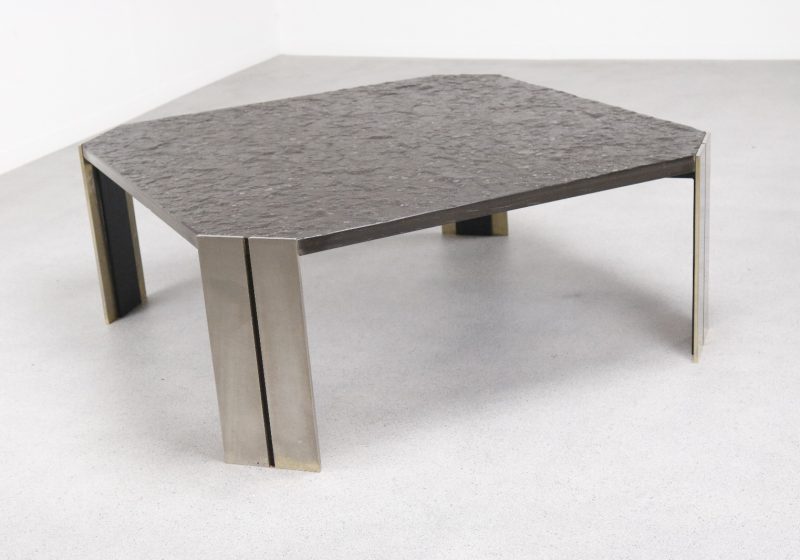 Brutalist fossil slate coffee table - Mid century - Vintage design salontafel 1