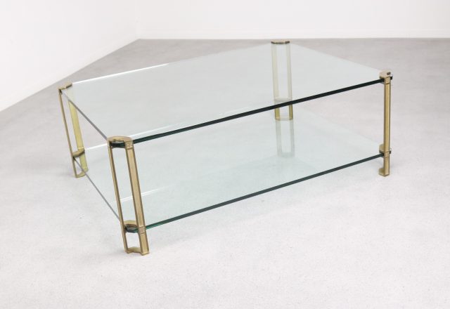 Peter Ghyczy - Double mid century coffee table - brass glass - vintage design glazen messing salontafel 1