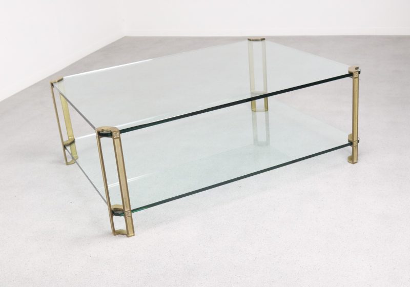 Peter Ghyczy - Double mid century coffee table - brass glass - vintage design glazen messing salontafel 1