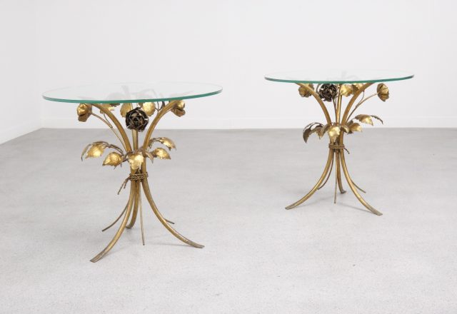 Pair of Hans Kögl - mid century gilded metal flowers side table - vintage design hollywood regency hans kogl bijzettafel 1