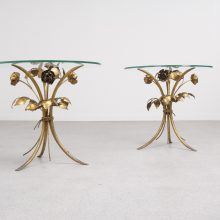 Pair of Hans Kögl - mid century gilded metal flowers side table - vintage design hollywood regency hans kogl bijzettafel 2