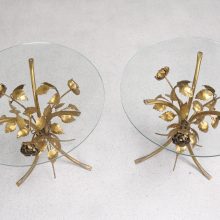 Pair of Hans Kögl - mid century gilded metal flowers side table - vintage design hollywood regency hans kogl bijzettafel 5