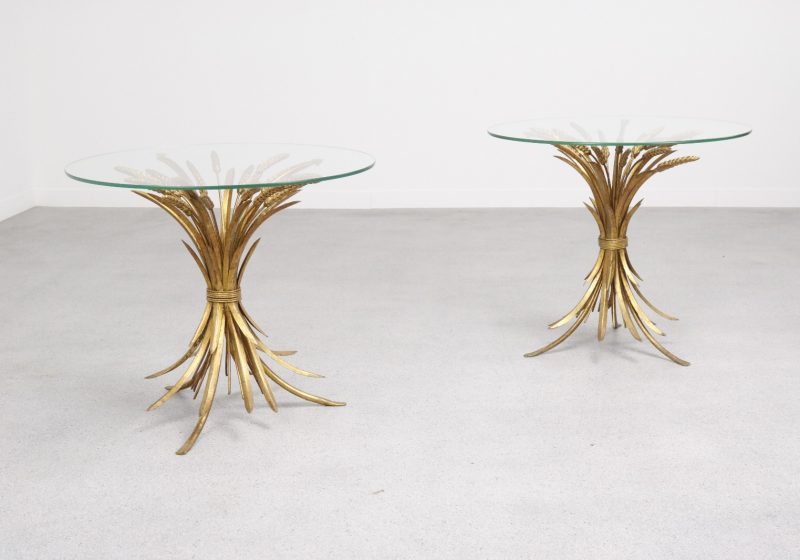 Pair of Hans Kögl - mid century gilded metal wheat side table - vintage design hollywood regency hans kogl bijzettafel 2