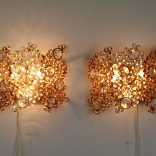 Palwa - Palme & Walter -Gilded brass Crystal glass encrusted - Mid century german Hollywood Regency wall lamps - Vintage design kristallen wandlampen 5