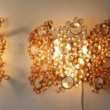 Palwa - Palme & Walter - Gilded brass Crystal glass encrusted - Mid century german Hollywood Regency wall lamps - Vintage design kristallen wandlampen 6