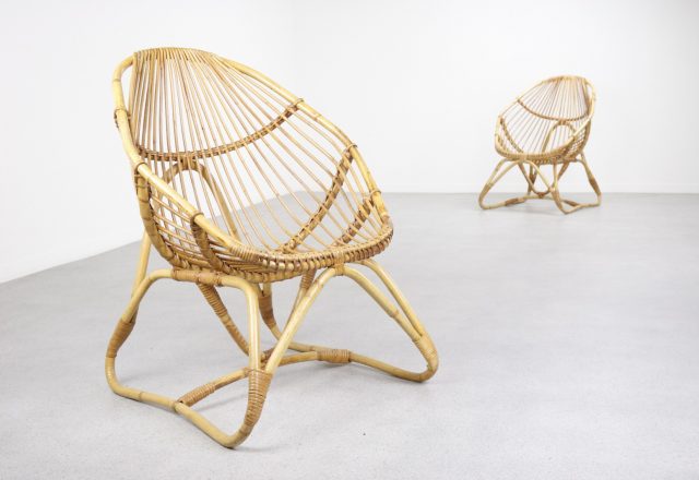 Rohe Noordwolde - Mid century dutch design rattan lounge chairs - vintage jaren 50 60 rotan fauteuils 1