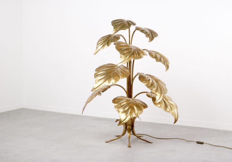 Hans Kögl - Mid century gilded metal leaves german design floor lamp - Hollywood regency Tomasso Barbi style - Vintage design 1960s 1970s vloerlamp 1