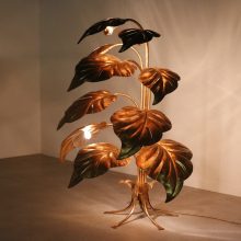 Hans Kögl - Mid century gilded metal leaves german design floor lamp - Hollywood regency Tomasso Barbi style - Vintage design 1960s 1970s vloerlamp 6