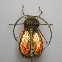 Henri Fernandez - Atelier Jacques Duval-Brasseur - Mid century french design brass insect wall lamp sculpture with agate stone 1970s - Vintage design Frans design messing wandlamp 5