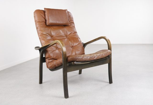 Yngve Ekström - Swedese Mid century Swedish leather lounge chair - vintage design 1960s 1970s lederen fauteuil 1