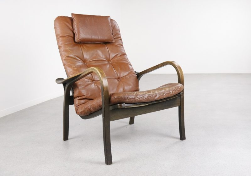 Yngve Ekström - Swedese Mid century Swedish leather lounge chair - vintage design 1960s 1970s lederen fauteuil 1