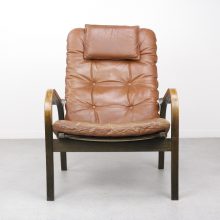 Yngve Ekström - Swedese Mid century Swedish leather lounge chair - vintage design 1960s 1970s lederen fauteuil 2