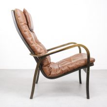 Yngve Ekström - Swedese Mid century Swedish leather lounge chair - vintage design 1960s 1970s lederen fauteuil 3