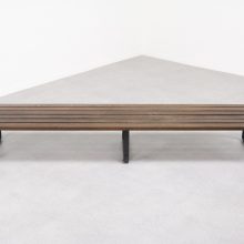 Large Martin Visser style Dutch slat bench - Wenge : iron base - Vintage design lattenbank 1960s 2