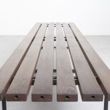 Large Martin Visser style Dutch slat bench - Wenge : iron base - Vintage design lattenbank 1960s 8