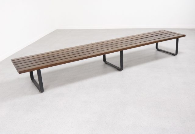 Large Martin Visser style slat bench - Wenge : iron base - Vintage design lattenbank 1960s 1