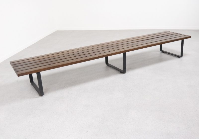 Large Martin Visser style slat bench - Wenge : iron base - Vintage design lattenbank 1960s 1