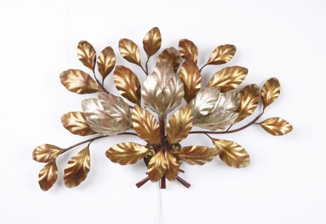 Mid century gilded Italian floral wall lamp Hans Kögl style Hollywood regency - Vintage design vergulde Italiaanse wandlamp 1