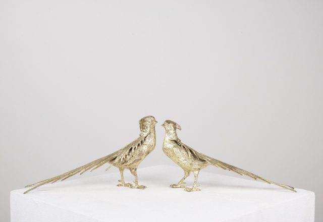 Mid century gilded brass love bird statues sculptures - French design - Vintage vergulden messing vogel beelden 1