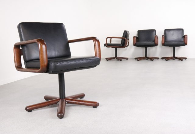 Burkhard Vogtherr - \\\' Hombre \\\' Rosenthal studio line - Mid century leather sivel office chairs - Vintage design leren bureaustoelen 1970s 1