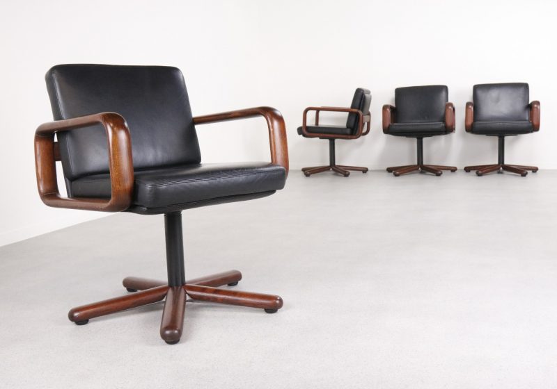 Burkhard Vogtherr - \\\' Hombre \\\' Rosenthal studio line - Mid century leather sivel office chairs - Vintage design leren bureaustoelen 1970s 1