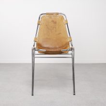 Charlotte Perriand - Les Arcs leather dining chair - Mid century French stacking chair - Vintage Frans design lederen stapelstoel 1960s 2