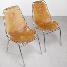 Charlotte Perriand - Les Arcs leather dining chair - Mid century French stacking chair - Vintage Frans design lederen stapelstoel 1960s 6