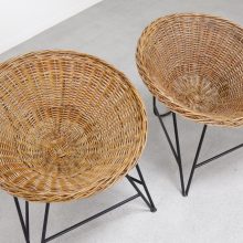 Mathieu Mategot - Wicker rattan lounge chairs - Mid century French design 1950s 1960s - Vintage design rieten rotan fauteuil 10