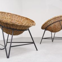 Mathieu Mategot - Wicker rattan lounge chairs - Mid century French design 1950s 1960s - Vintage design rieten rotan fauteuil 8