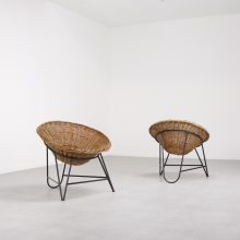 Mathieu Mategot - Wicker rattan lounge chairs - Mid century French design 1950s 1960s - Vintage design rieten rotan fauteuil 9