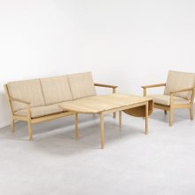 Hans J Wegner - Oak 3 seater sofa model GE-265:3 Getama drop leaf coffee table - Mid century Danish seating group - Vintage Deens design 3 zits bank 8