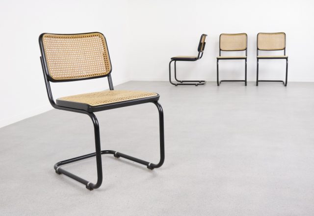 Marcel Breuer B32 Cesca cantiliver dinner chairs - Mid century cane tubular dining chairs - Vintage design rieten eetkamerstoelen 1