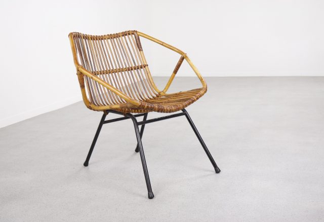 Dirk van Sliedregt - Rohé Noordwolde mid century Dutch design wicker lounge chair - Vintage Nederlands design rieten fauteuil 1950s 1