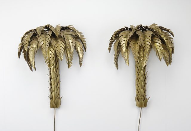 Maison Jansen palm tree wall lamps Hollywood regency - Mid century French design brass wall lights 1970s - vintage messing palmboom lamp 1