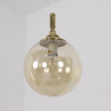 Mid century brass smoked bubble glass hanging lamp 1970s - Vintage messing bubbel rookglas bollamp 3