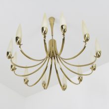 Large Brass 12 arm chandelier by Stilnovo Italy 1960s opaline shades - Mid century Italian lighting - Vintag Italiaanse kroonluchter 5