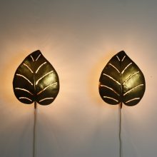 Maison Jansen - Golden leaf wall lamps 1970s - Mid century French Gilded brass wall lights hollywood regency 10