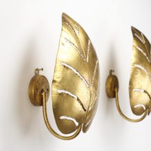 Maison Jansen - Golden leaf wall lamps 1970s - Mid century French Gilded brass wall lights hollywood regency 2