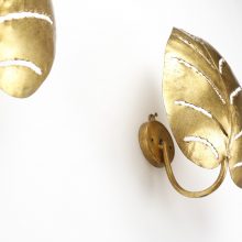 Maison Jansen - Golden leaf wall lamps 1970s - Mid century French Gilded brass wall lights hollywood regency 4