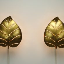 Maison Jansen - Golden leaf wall lamps 1970s - Mid century French Gilded brass wall lights hollywood regency 7