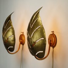 Maison Jansen - Golden leaf wall lamps 1970s - Mid century French Gilded brass wall lights hollywood regency 9