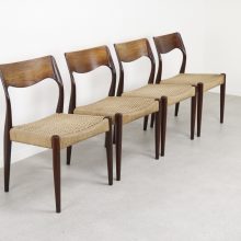 Mid century Danish rosewood papercord dining chairs 1950s - Vintage Deens design palissander eetkamerstoelen 4