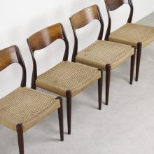 Mid century Danish rosewood papercord dining chairs 1950s - Vintage Deens design palissander eetkamerstoelen 7