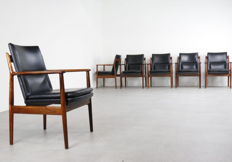 Arne Vodder - Sibast Denmark armchairs model 431 - Rosewood black leather Mid century Danish design 1960s 5