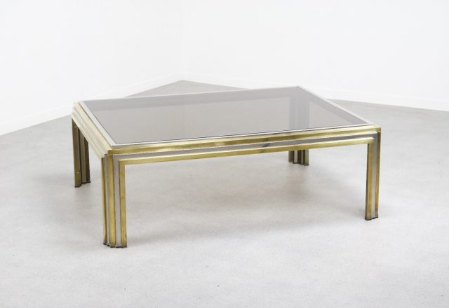 Large Romeo Rega sculptural brass chrome coffee table 1970s - Mid century Italian hollywood regency cocktail table - Vintage Italiaans design messing salontafel 2